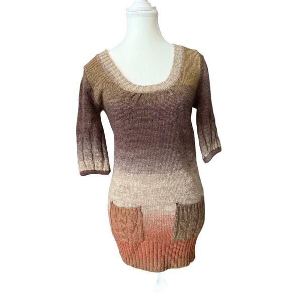 VTG Y2K 90s Charlotte Russe Ombre Earth Tone Hip-Length Sweater Boho Grunge Sm - Picture 2 of 7